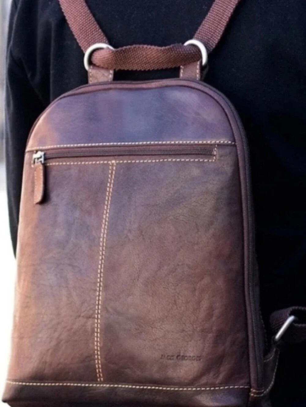 Jack Georges Sleek Dark Brown Leather Convertible Crossbody/Backpack  Bag